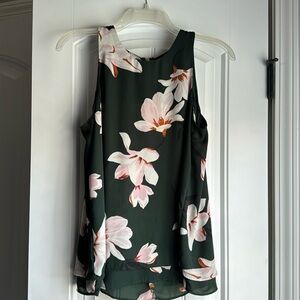 Ann Taylor Factory Green Floral Flowy Top